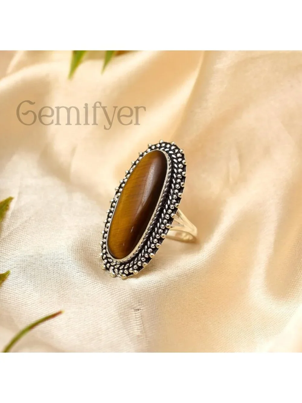 Handmade 925 Sterling Silver Turquoise & Tiger's Eye Statement Rings for Women